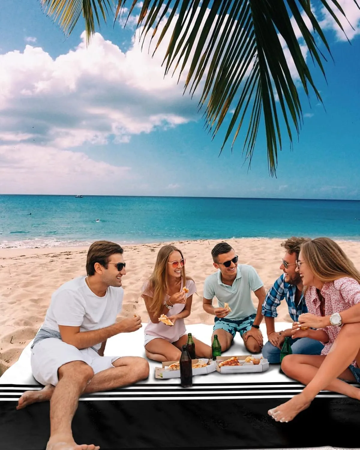 Beach Blanket Black White Stripes Sandproof Waterproof Beach Mat Geometry Minimalist Sand Free Mat Quick Drying Beach Essentials for Vacation Lightweight with 4 Stakes & Corner Pockets 108"x84"