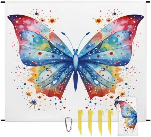 Beach Blanket, Butterfly Pattern Sandproof Beach Mat, Waterproof Quick Drying Sand Free Mat with 4 x Ground Spikes for Outdoor Travel Camping Hiking, Watercolor Butterfly 68 x 59 in