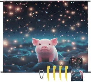 Beach Blanket, Cartoon Pig Sandproof Beach Mat, Waterproof Quick Drying Sand Free Mat with 4 x Ground Spikes for Outdoor Travel Camping Hiking, Cute Pig 68 x 59 in