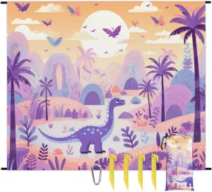 Beach Blanket, Dinosaur Sandproof Beach Mat, Waterproof Quick Drying Sand Free Mat with 4 x Ground Spikes for Outdoor Travel Camping Hiking, Cute Dinosaur 68 x 59 in