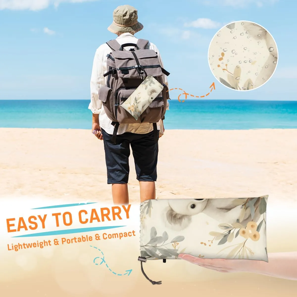 Beach Blanket, Koala Flower Sandproof Beach Mat, Waterproof Quick Drying Sand Free Mat with 4 x Ground Spikes for Outdoor Travel Camping Hiking, Cute Koalas 68 x 59 in