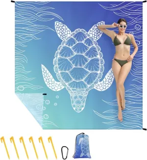 Beach Blanket, Large Picnic Mat 210 x 200 cm (4-6 People) Foldable, Sandproof Waterproof, Camping Outdoor Blanket with 6 Fixed Nails for Beach, Hiking, Picnic