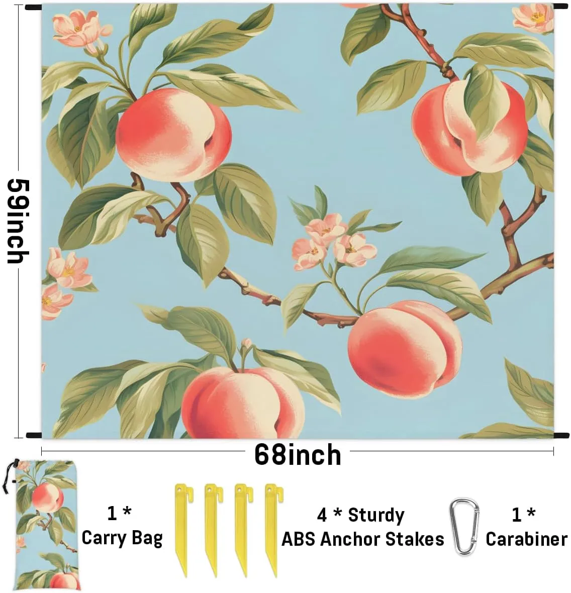 Beach Blanket, Peach Sandproof Beach Mat, Waterproof Quick Drying Sand Free Mat with 4 x Ground Spikes for Outdoor Travel Camping Hiking, Sweet Peach 68 x 59 in