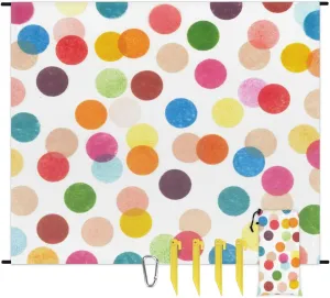 Beach Blanket, Polka Dot Sandproof Beach Mat, Waterproof Quick Drying Sand Free Mat with 4 x Ground Spikes for Outdoor Travel Camping Hiking, Colorful Polka Dots 68 x 59 in