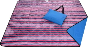 Beach Blanket Sand Proof & Outdoor Picnic Blanket - Water Resistant, Large Mat for Camping or Travel. Washable, Foldable, Easy Carry Compact Tote Bag Stripes (Red/White/Blue)