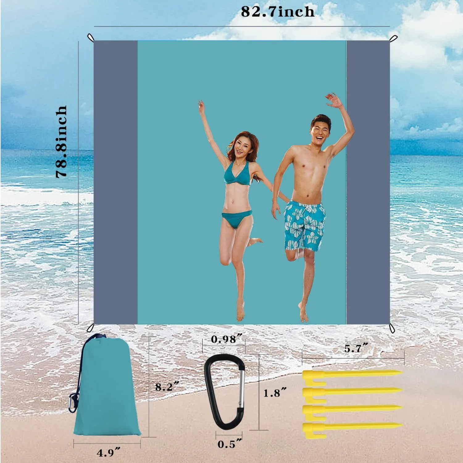 Beach Blanket Sand Proof Oversize Beach mat, Portable Picnic mat Waterproof Large Picnic mat Suitable for Travel Camping Hiking Picnic Quick Dry Outdoor (Main Body Lake Green   Duplex Gray)