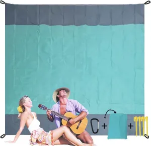 Beach Blanket Sand Proof Oversize Beach mat, Portable Picnic mat Waterproof Large Picnic mat Suitable for Travel Camping Hiking Picnic Quick Dry Outdoor (Main Body Lake Green   Duplex Gray)