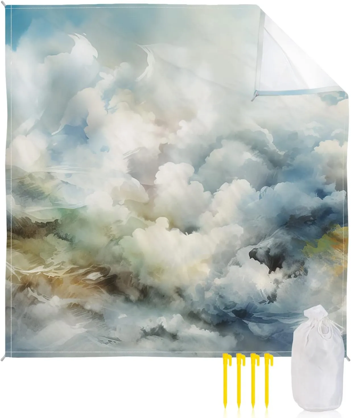 Beach Blanket Sandproof, Abstract Art Clouds and Sky Waterproof Beach Mat Lightweight Quick Drying Picnic Blanket Beach Essentials for Travel Camping Hiking 95x80in