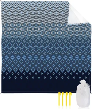 Beach Blanket Sandproof, Abstract Gradient Blue Diamond Texture Waterproof Beach Mat Lightweight Quick Drying Picnic Blanket Beach Essentials for Travel Camping Hiking 118x108in