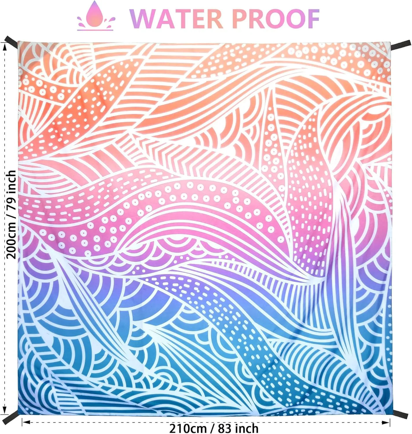 Beach Blanket, Sandproof Beach Mat, Waterproof Quick Drying Lightweight Outdoor Aztec Picnic Mat 79" X 83" for 2-4 Adults with Pocket for Travel, Camping, Hiking