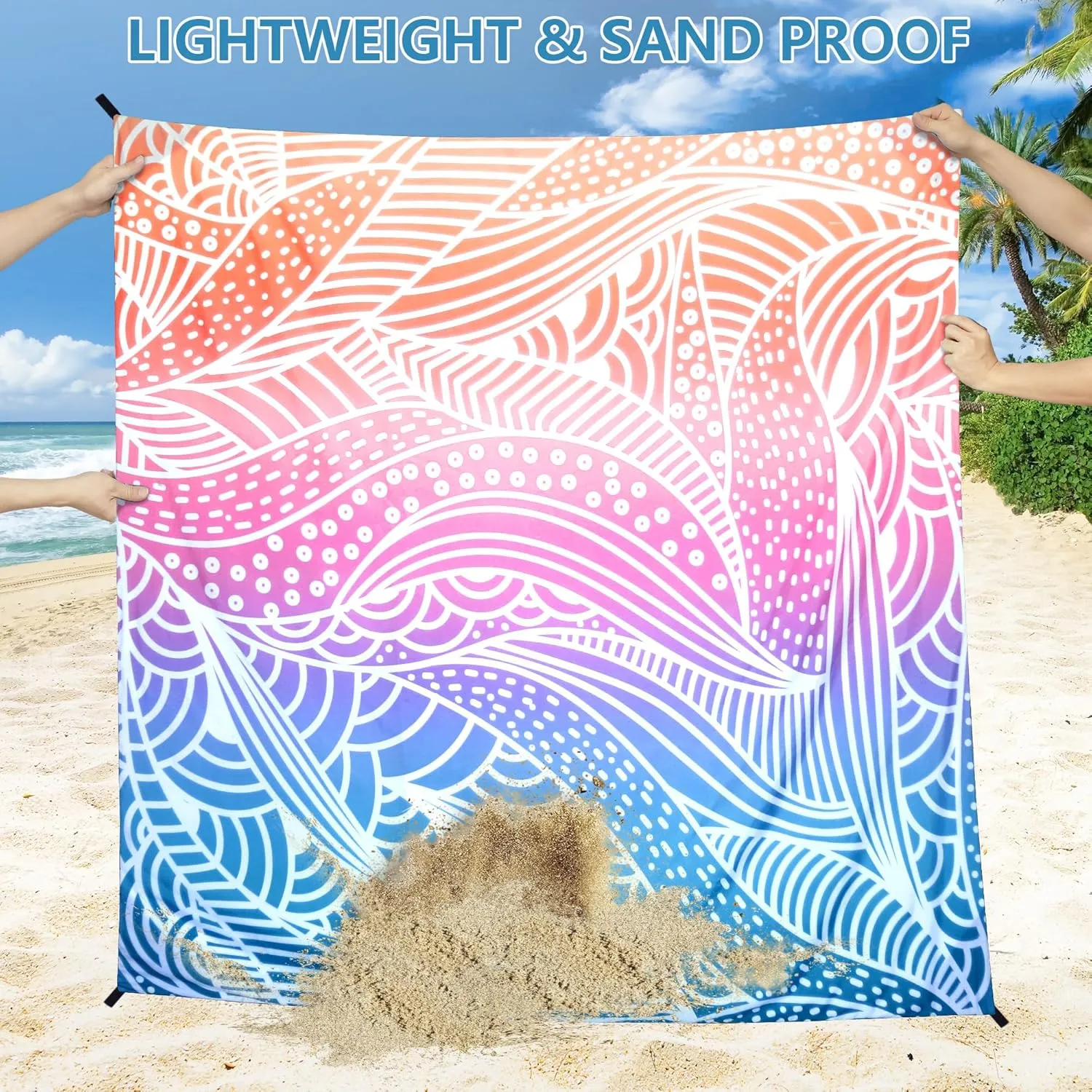 Beach Blanket, Sandproof Beach Mat, Waterproof Quick Drying Lightweight Outdoor Aztec Picnic Mat 79" X 83" for 2-4 Adults with Pocket for Travel, Camping, Hiking
