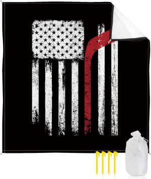 Beach Blanket Sandproof, Black American Independence Day Hockey Waterproof Beach Mat Lightweight Quick Drying Picnic Blanket Beach Essentials for Travel Camping Hiking 118x108in