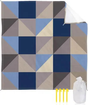 Beach Blanket Sandproof, Blue Grey Pattern Waterproof Beach Mat Lightweight Quick Drying Picnic Blanket Beach Essentials for Travel Camping Hiking 83x79in