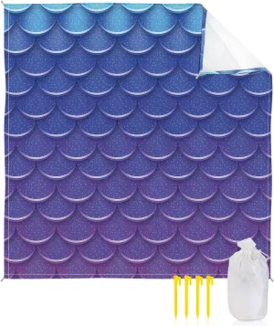 Beach Blanket Sandproof, Blue Purple Mermaid and Fish Scales Waterproof Beach Mat Lightweight Quick Drying Picnic Blanket Beach Essentials for Travel Camping Hiking 83x79in