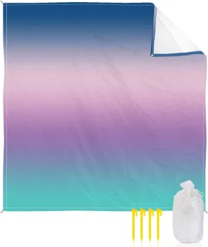 Beach Blanket Sandproof, Blue Purple Pink Teal Gradient Waterproof Beach Mat Lightweight Quick Drying Picnic Blanket Beach Essentials for Travel Camping Hiking 95x80in