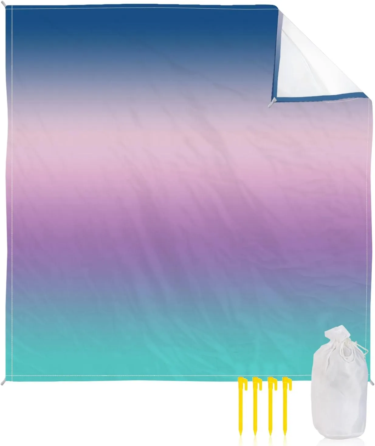 Beach Blanket Sandproof, Blue Purple Pink Teal Gradient Waterproof Beach Mat Lightweight Quick Drying Picnic Blanket Beach Essentials for Travel Camping Hiking 95x80in
