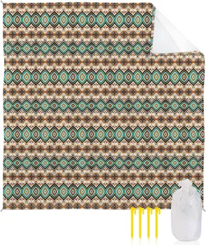 Beach Blanket Sandproof, Boho Abstract Geometric Flowers Pattern Waterproof Beach Mat Lightweight Quick Drying Picnic Blanket Beach Essentials for Travel Camping Hiking 108x84in