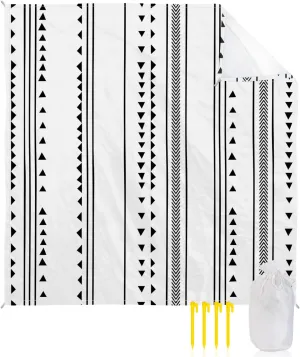 Beach Blanket Sandproof, Boho Style Stripe Triangle Pattern White Waterproof Beach Mat Lightweight Quick Drying Picnic Blanket Beach Essentials for Travel Camping Hiking 95x80in