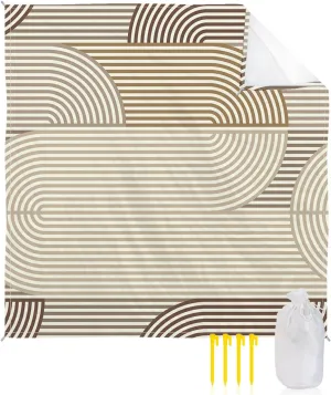 Beach Blanket Sandproof, Brown Abstract Geometric Lines Abstract Art Waterproof Beach Mat Lightweight Quick Drying Picnic Blanket Beach Essentials for Travel Camping Hiking 83x79in