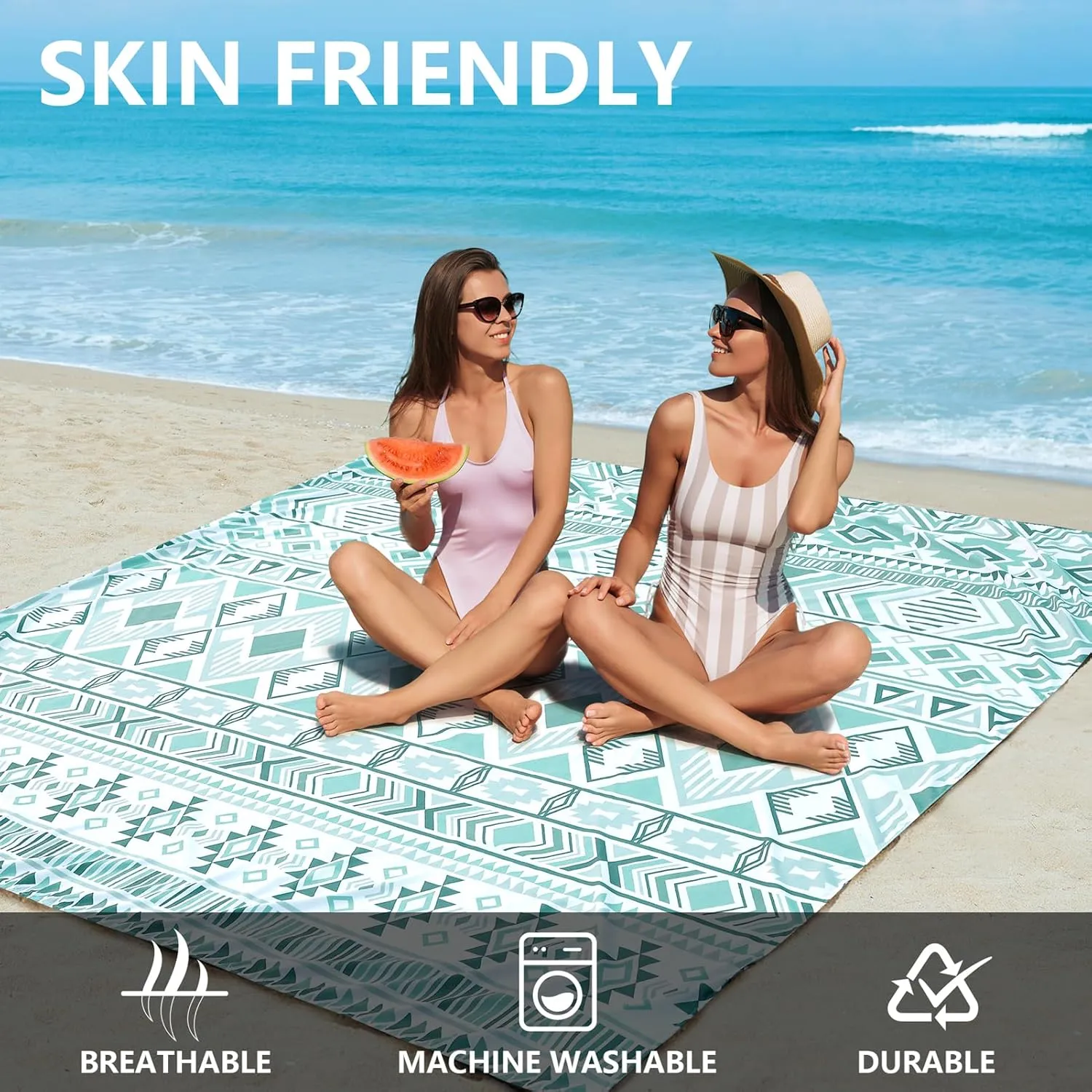 Beach Blanket Sandproof Extra Large Beach Mat Adults Waterproof Quick Drying Sand Free Mat Made by Premium Polyester with 4 Stakes & 4 Corner Pockets for Outdoor Travel Camping Hiking