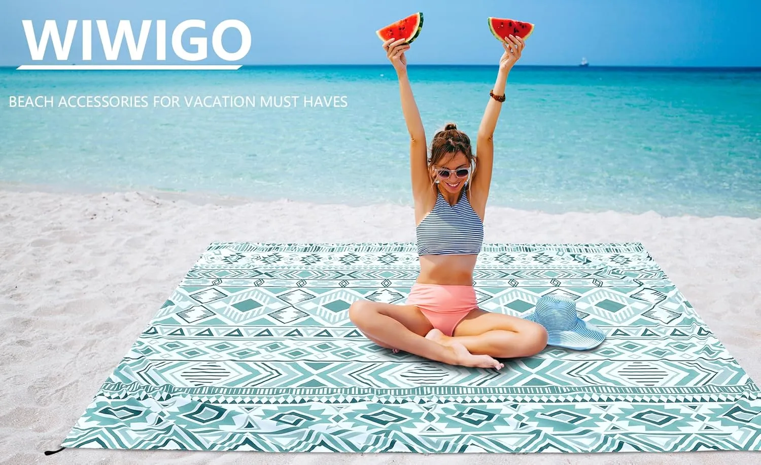 Beach Blanket Sandproof Extra Large Beach Mat Adults Waterproof Quick Drying Sand Free Mat Made by Premium Polyester with 4 Stakes & 4 Corner Pockets for Outdoor Travel Camping Hiking