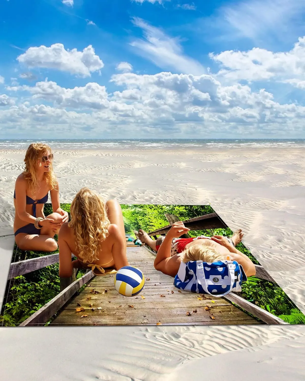 Beach Blanket Sandproof, Forest Retro Wooden Bridge Green Nature Path Scenery Waterproof Beach Mat Lightweight Quick Drying Picnic Blanket Beach Essentials for Travel Camping Hiking 83x79in