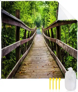 Beach Blanket Sandproof, Forest Retro Wooden Bridge Green Nature Path Scenery Waterproof Beach Mat Lightweight Quick Drying Picnic Blanket Beach Essentials for Travel Camping Hiking 83x79in