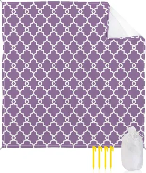 Beach Blanket Sandproof, Geometric Moroccan Pattern Purple Waterproof Beach Mat Lightweight Quick Drying Picnic Blanket Beach Essentials for Travel Camping Hiking 118x108in