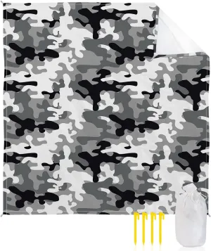 Beach Blanket Sandproof, Grey Camouflage Waterproof Beach Mat Lightweight Quick Drying Picnic Blanket Beach Essentials for Travel Camping Hiking 83x79in
