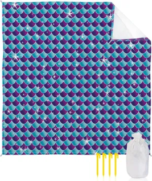 Beach Blanket Sandproof, Mermaid Scales Waterproof Beach Mat Lightweight Quick Drying Picnic Blanket Beach Essentials for Travel Camping Hiking 83x79in