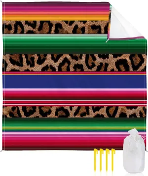 Beach Blanket Sandproof, Mexico Leopard Print Waterproof Beach Mat Lightweight Quick Drying Picnic Blanket Beach Essentials for Travel Camping Hiking 95x80in