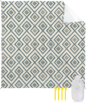 Beach Blanket Sandproof, Mid Century Abstract Diamond Plaid Waterproof Beach Mat Lightweight Quick Drying Picnic Blanket Beach Essentials for Travel Camping Hiking 95x80in