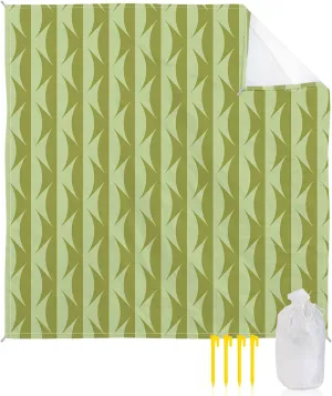 Beach Blanket Sandproof, Mid Century Abstract Green Pattern Waterproof Beach Mat Lightweight Quick Drying Picnic Blanket Beach Essentials for Travel Camping Hiking 118x108in