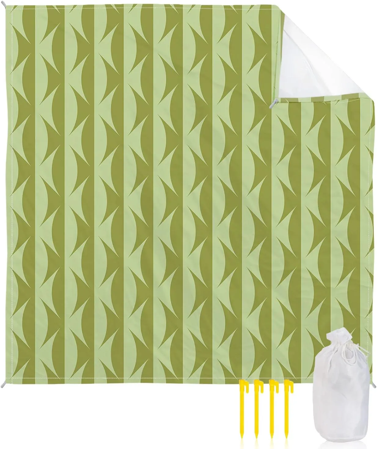Beach Blanket Sandproof, Mid Century Abstract Green Pattern Waterproof Beach Mat Lightweight Quick Drying Picnic Blanket Beach Essentials for Travel Camping Hiking 118x108in