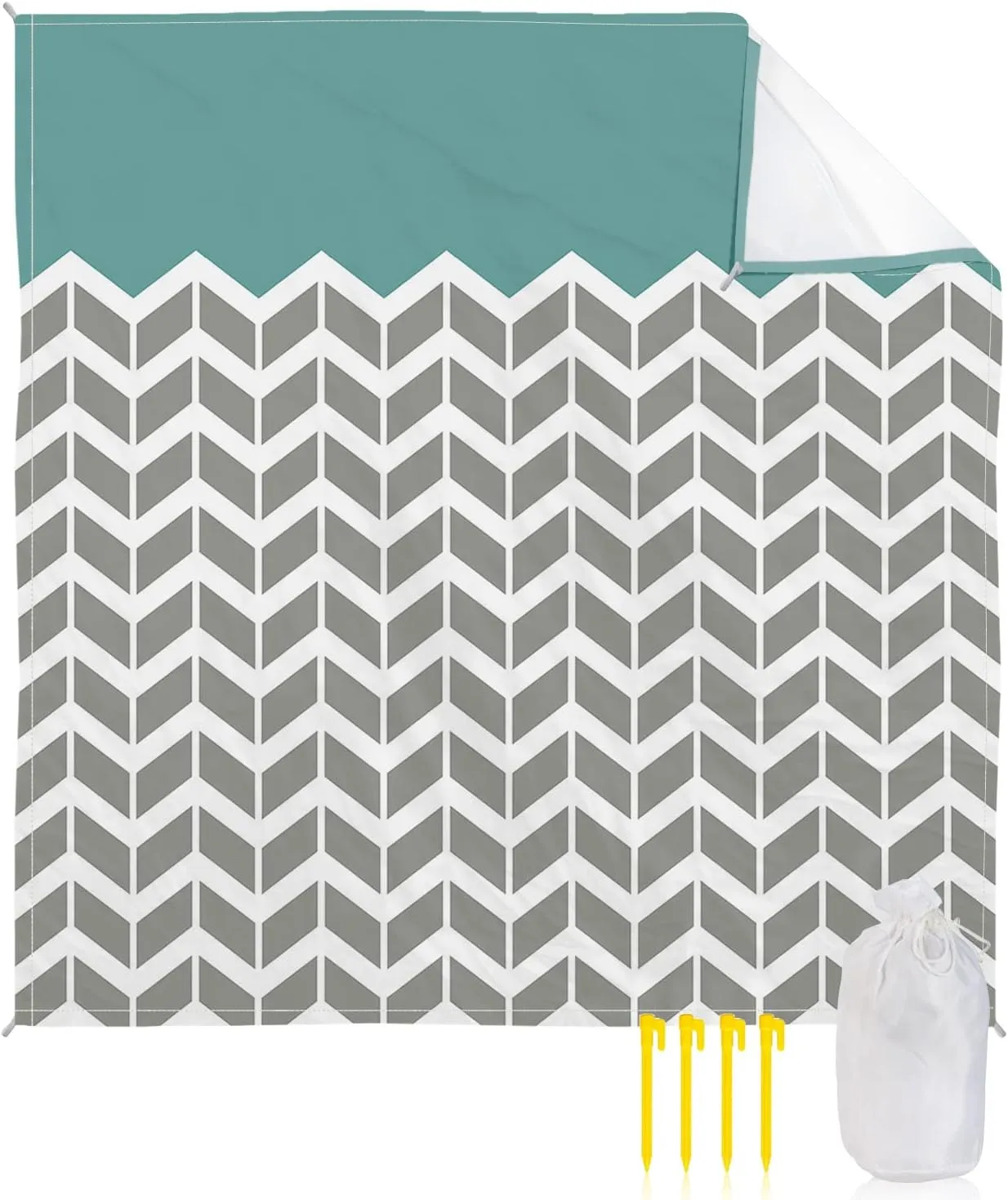 Beach Blanket Sandproof, Modern Geometric Zig Zag Turquoise Pattern Waterproof Beach Mat Lightweight Quick Drying Picnic Blanket Beach Essentials for Travel Camping Hiking 83x79in