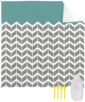 Beach Blanket Sandproof, Modern Geometric Zig Zag Turquoise Pattern Waterproof Beach Mat Lightweight Quick Drying Picnic Blanket Beach Essentials for Travel Camping Hiking 83x79in