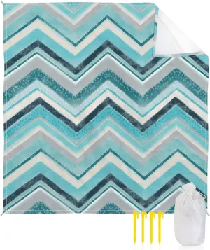 Beach Blanket Sandproof, Northern Europe Blue Geometric Wave Stripes Waterproof Beach Mat Lightweight Quick Drying Picnic Blanket Beach Essentials for Travel Camping Hiking 95x80in