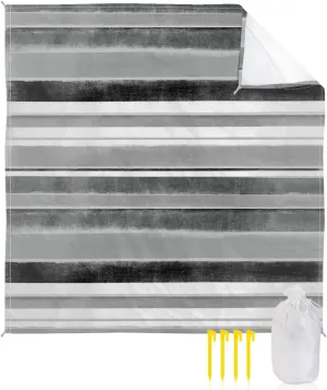 Beach Blanket Sandproof, Northern Europe Grey Vintage Stripes Waterproof Beach Mat Lightweight Quick Drying Picnic Blanket Beach Essentials for Travel Camping Hiking 108x84in