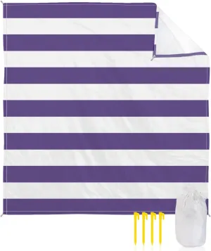 Beach Blanket Sandproof, Purple and White Stripes Waterproof Beach Mat Lightweight Quick Drying Picnic Blanket Beach Essentials for Travel Camping Hiking 118x108in