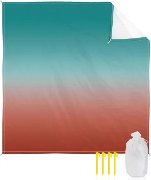 Beach Blanket Sandproof, Red Cyan Turquoise Gradient Waterproof Beach Mat Lightweight Quick Drying Picnic Blanket Beach Essentials for Travel Camping Hiking 95x80in