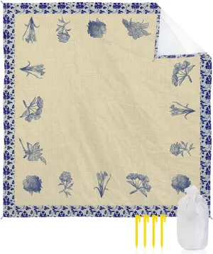 Beach Blanket Sandproof, Retro Porcelain Blue Flower Floral Waterproof Beach Mat Lightweight Quick Drying Picnic Blanket Beach Essentials for Travel Camping Hiking 83x79in