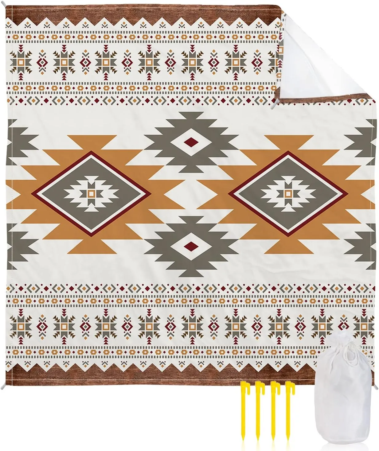 Beach Blanket Sandproof, Southwest Native American Tribal Totem Boho Waterproof Beach Mat Lightweight Quick Drying Picnic Blanket Beach Essentials for Travel Camping Hiking 95x80in