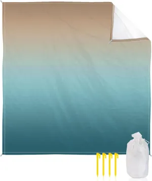 Beach Blanket Sandproof, Teal Green and Brown Gradient Waterproof Beach Mat Lightweight Quick Drying Picnic Blanket Beach Essentials for Travel Camping Hiking 83x79in