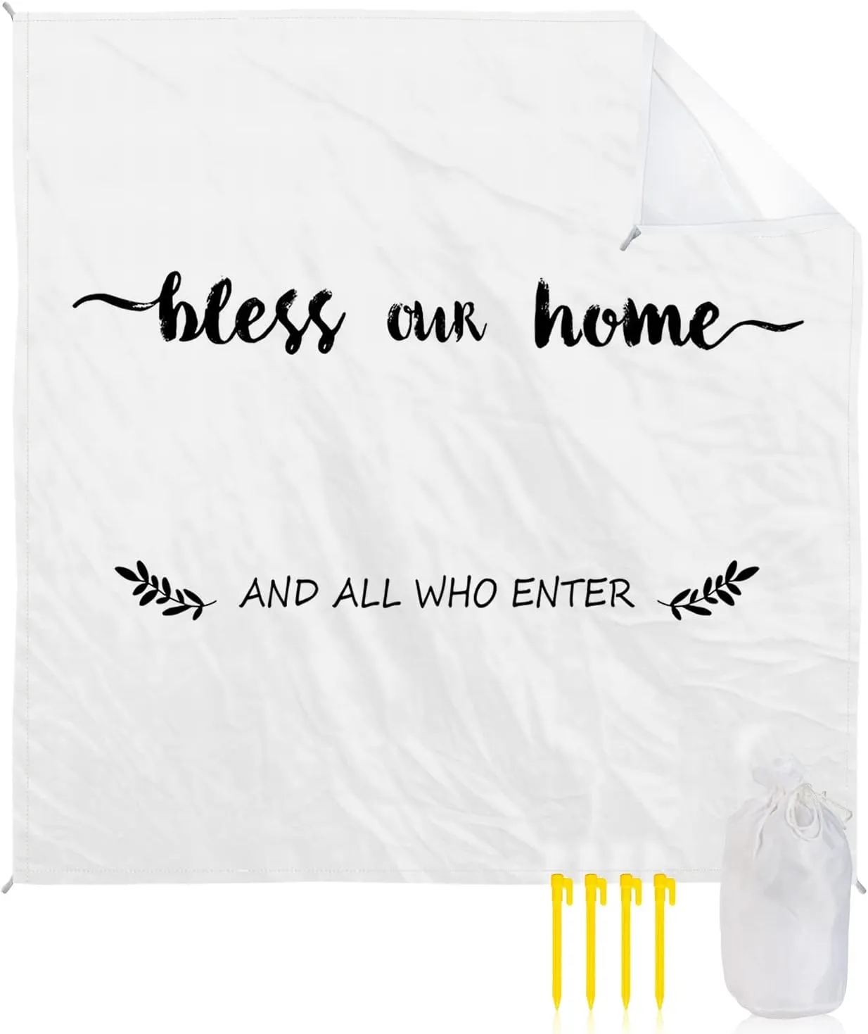 Beach Blanket Sandproof, Text Bless Our Home and Who Enter White Backdrop Waterproof Beach Mat Lightweight Quick Drying Picnic Blanket Beach Essentials for Travel Camping Hiking 108x84in