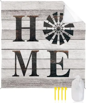 Beach Blanket Sandproof, Vintage Home Windmill Word on Rustic Wooden Grain Waterproof Beach Mat Lightweight Quick Drying Picnic Blanket Beach Essentials for Travel Camping Hiking 95x80in