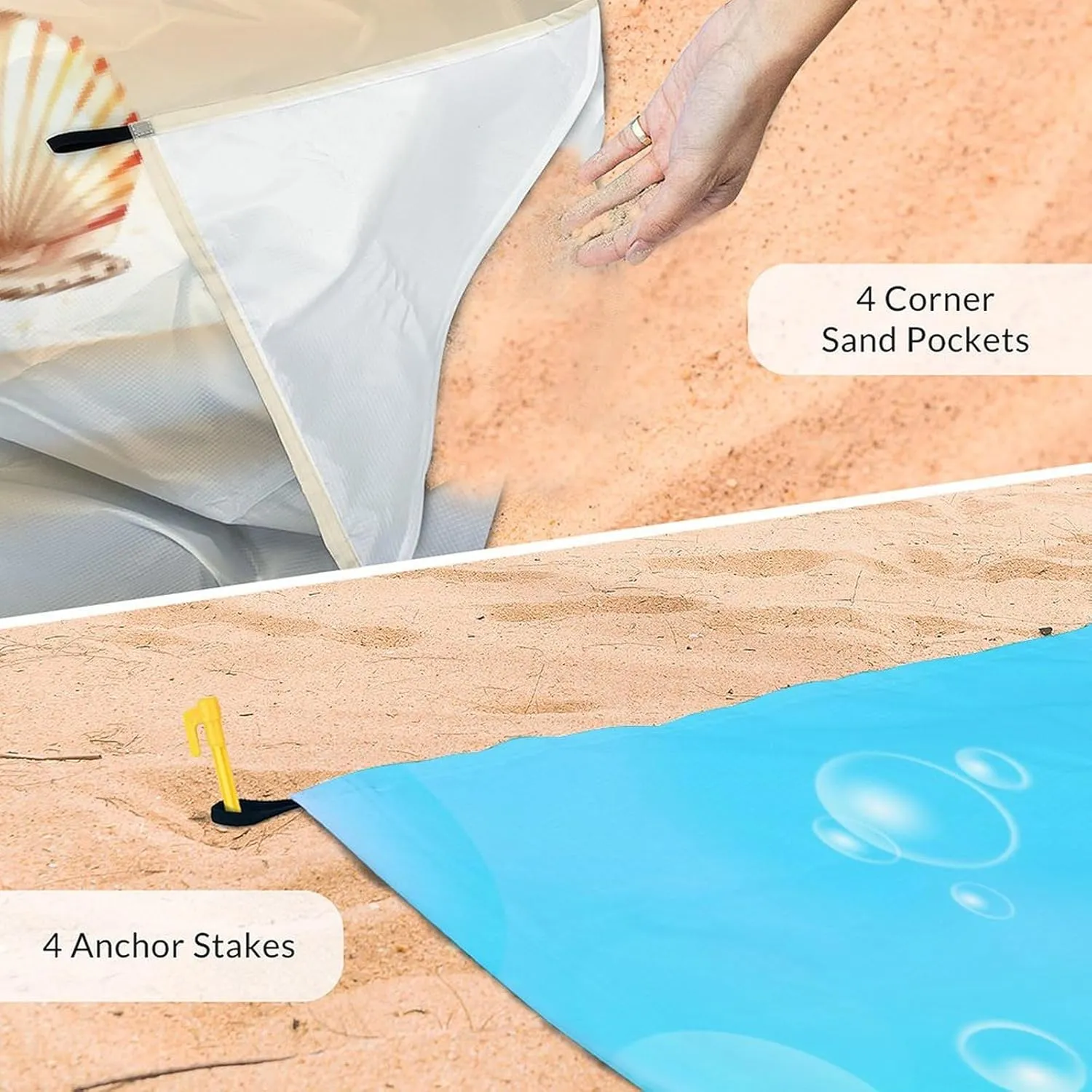 Beach Blanket Sandproof Waterproof, 78''x86'' Personalized Large Lightweight Beach Mat with 4 Stakes & 4 Corner Pocket, Foldable Sand Free Yellow Blanket Essential for Picnic Travel Camping