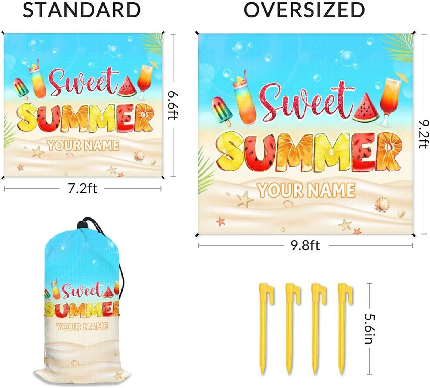 Beach Blanket Sandproof Waterproof, 78''x86'' Personalized Large Lightweight Beach Mat with 4 Stakes & 4 Corner Pocket, Foldable Sand Free Yellow Blanket Essential for Picnic Travel Camping