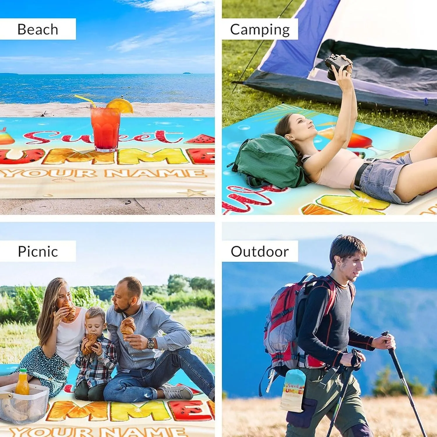 Beach Blanket Sandproof Waterproof, 78''x86'' Personalized Large Lightweight Beach Mat with 4 Stakes & 4 Corner Pocket, Foldable Sand Free Yellow Blanket Essential for Picnic Travel Camping