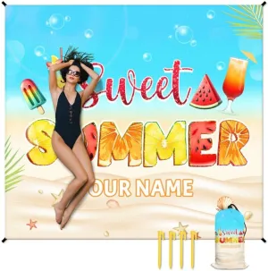 Beach Blanket Sandproof Waterproof, 78''x86'' Personalized Large Lightweight Beach Mat with 4 Stakes & 4 Corner Pocket, Foldable Sand Free Yellow Blanket Essential for Picnic Travel Camping