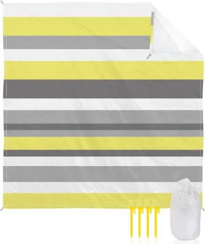 Beach Blanket Sandproof, Yellow-Gray Stripes Waterproof Beach Mat Lightweight Quick Drying Picnic Blanket Beach Essentials for Travel Camping Hiking 95x80in